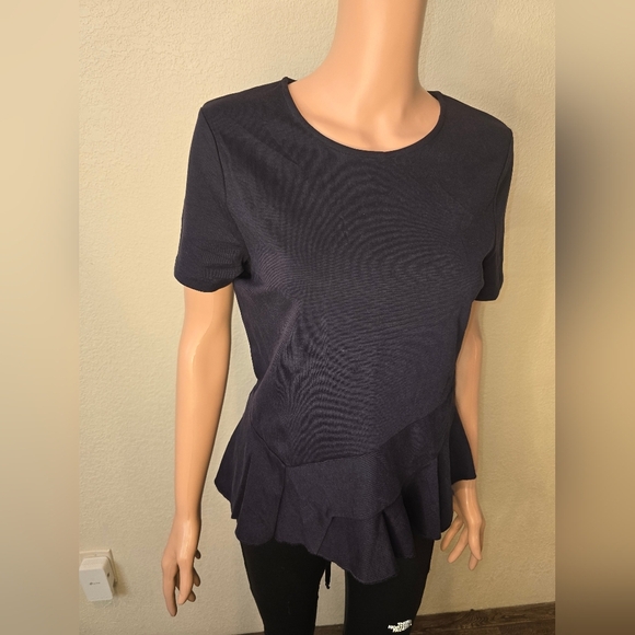 J. Crew Black Fitted Peplum Top Blouse Navy Blue Size Small - Picture 3 of 8